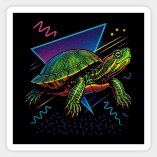 Retro Neon Western Painted Turtle Magnet